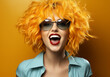 © Alicina - Woman with modern hairstyle with sunglasses, in studio background. AI generated