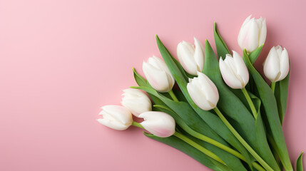 Sticker - Bouquet of tulips arranged against a soft pink background