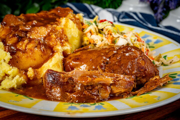 Canvas Print - Stewed pork neck in sauce.