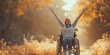 Happy young woman on a wheelchair - diversity and inclusion concept - Praising the Lord - Praying for a miricale and healing - Happiness and independence despite disability
