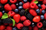 Variety of fresh berries including strawberries raspberries blueberries blackberries and red currants on a white background The berries are ripe and juicy with bright colors and a glossy sheen