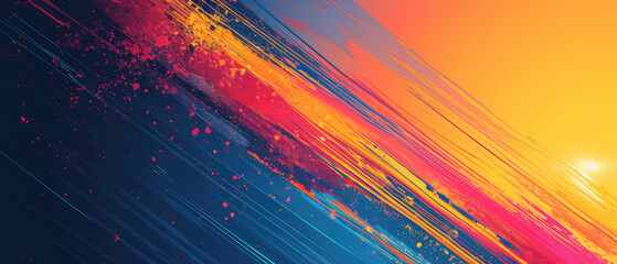 Poster - Dynamic streaks of neon light with sparkling particles in a vibrant gradient.