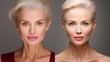Comparison of woman s skin  aging and youth concept, before vs after beauty treatment