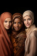 © Chebix - Studio portrait of three beautiful young Muslim women, all three wearing headscarves.