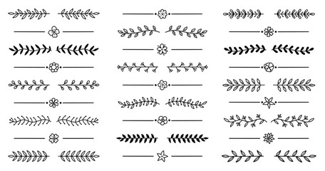 Wall Mural - laurel and floral text dividers doodle set. wedding decorative elements with leaves and flowers. bra