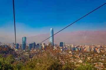 Wall Mural -   city Santiago Metropolitan Park Cable Car and Santiago aerial skyline Chile