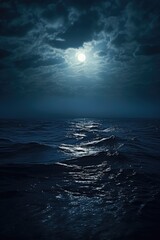 Wall Mural - a full moon is shining over the ocean. generative ai.