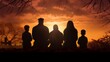 Silhouette of a family engaged in a heartfelt prayer on Shemini Atzeret, expressing gratitude for blessings received and seeking guidance for the future