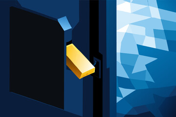 Poster - A keyboard key opening a digital door. vektor illustation