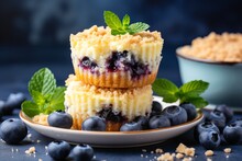 Homemade Blueberry Muffins On Defocused Background, A Delightful Dessert Concept For Your Cravings