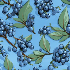 Wall Mural - Ripe huckleberry seamless pattern on blue background with high quality ripe berries isolated