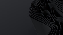 Black 3D Ribbons Arranged To Create A Dark Abstract Background. 3D Render With Copy-space. 