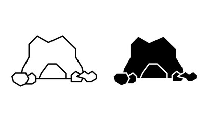 Wall Mural - cave outline icon collection or set. hill rock caving mine Thin vector line art
