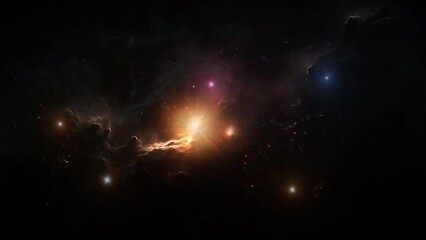 Wall Mural - dark golden nebula alien star constellation. artistic 3d animation concept with cosmic gas clouds in