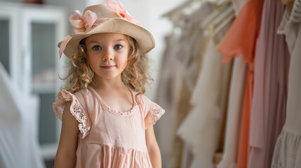 adorable 6-year-old in peach: sweet little girl wearing peach-colored clothes in a heartwarming stud
