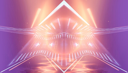 Wall Mural - Abstract futuristic neon landscape with palm trees. 3D illustration