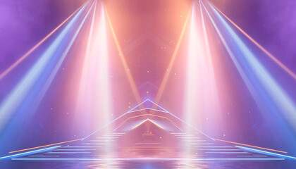 Wall Mural - Abstract futuristic neon landscape with palm trees. 3D illustration