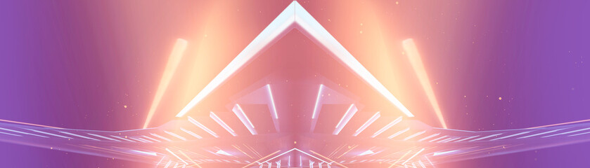 Wall Mural - Abstract futuristic neon landscape with palm trees. 3D illustration
