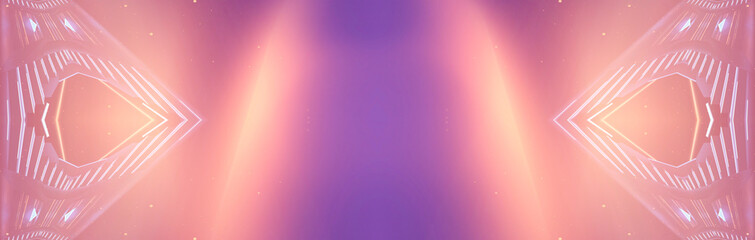 Wall Mural - Abstract futuristic neon landscape with palm trees. 3D illustration