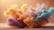 Lush pastel orange smoke forms soft waves, creating a tranquil abstract particle effect with a smooth gradient on a light background.