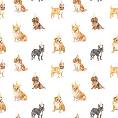 Aufkleber - Birthday dogs seamless pattern created with Generative AI technology