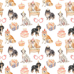 Aufkleber - Birthday dogs seamless pattern created with Generative AI technology