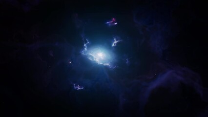 Wall Mural - dark blue nebula and black hole star anomaly. artistic 3d animation concept with cosmic gas clouds i