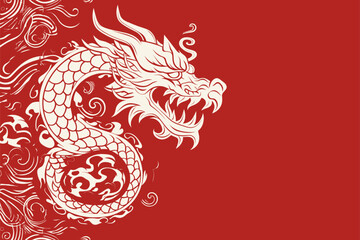 Vector gold china oriental dragon logo symbole sticker label red background