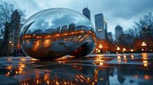 A Stunning Nocturnal View Of Chicago's Millennium Park Featuring The Iconic Bean, Transformed Into A Mesmerizing Scene Through AI Enhancement.