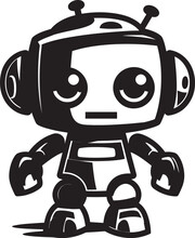 Mini Mech Tiny Combat Robot In Black Vector Logo Adorable Defender Cute Tiny Combat Bot Emblem