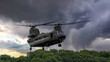 Heavy lift military helicopter in action
