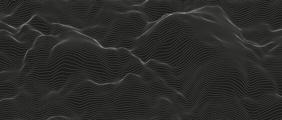 Poster - Monochrome sound line waves abstract background . Distorted line shapes on a black background.