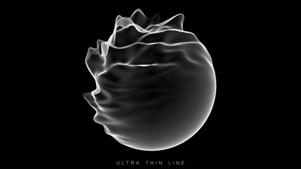 Poster - distorted line spheres. vector thin line glitch geometry.