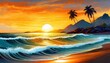 Golden Tranquility: Orange Sunset Seascape on the Beach