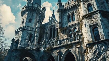 Poster - An image of an old castle with a clock tower on top. Perfect for historical or fantasy themes
