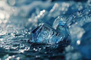Poster - A piece of ice floating on top of a body of water. Can be used to depict winter, climate change, or serene natural landscapes