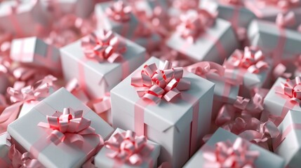 Poster - White boxes adorned with pink bows. Suitable for gift wrapping or decorating for a special occasion