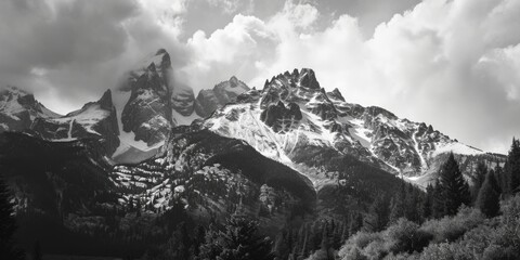 Poster - A black and white photo of a mountain range. Suitable for various uses