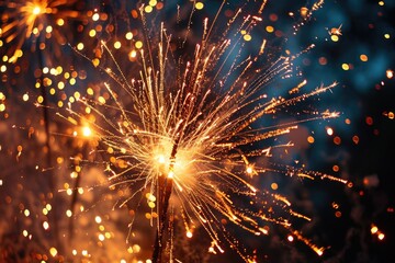 Poster - A close up photograph of a sparkler illuminating the darkness. Suitable for various occasions and celebrations