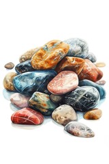 Poster - A painting depicting a pile of rocks on a white surface. Suitable for various design projects