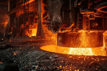 Poster - A factory emitting numerous sparks. Can be used to depict industrial processes or energy production