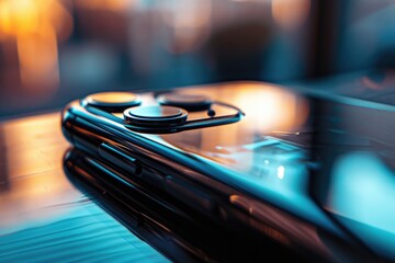 Aufkleber - Close up of a cell phone on a table. Suitable for technology and communication concepts