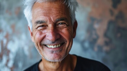 Poster - A close-up shot of a man with a smile on his face. Can be used to represent happiness, positivity, and confidence