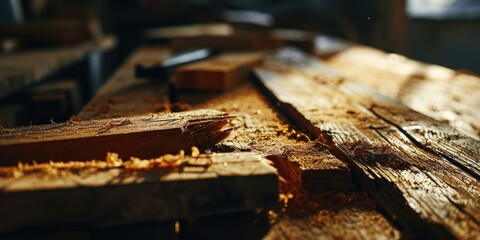 Poster - Close-up view of a piece of wood placed on a table. Suitable for various uses