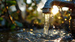 faucet water drop close up a blurred natural background