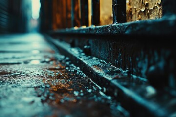 Aufkleber - Wet sidewalk with a building in the background. Perfect for urban and cityscape themes