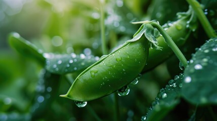 Poster - A detailed close-up of a plant with glistening water droplets. Perfect for illustrating the beauty of nature and the refreshing qualities of water