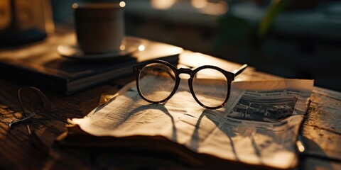 Aufkleber - Glasses sitting on top of an open book. Perfect for illustrating education, reading, or studying concepts