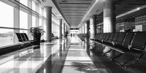 Poster - A monochrome image capturing the essence of an airport. Suitable for various purposes