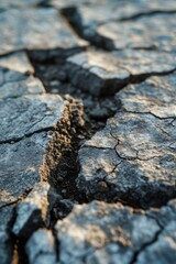 Poster - A close up view of a crack in the ground. Suitable for illustrating natural disasters, geological formations, or environmental issues